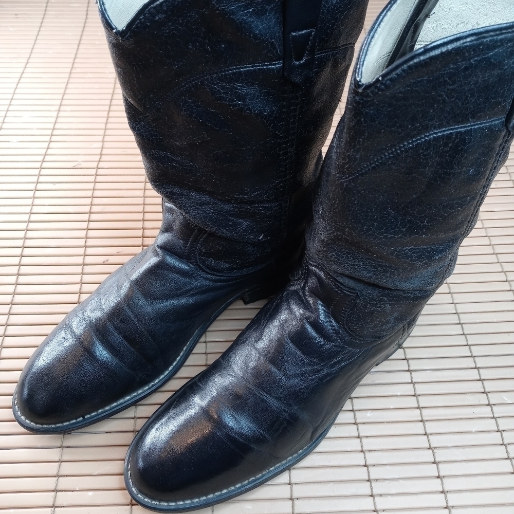 Acme women's black leather cowboy roper boots sz 7.5M. 53pm